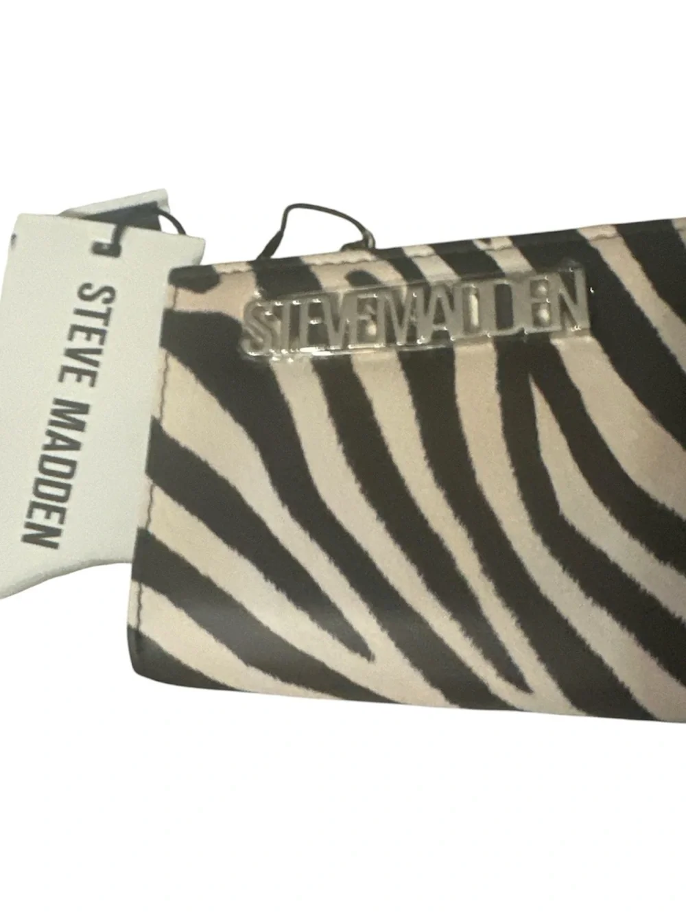 NWT Steve Madden Zebra Print Wristlet - Black & Cream silver acc zipper pocket